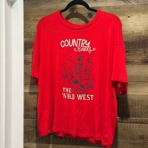 Country Roads Red Graphic True Craft Blouse - XL